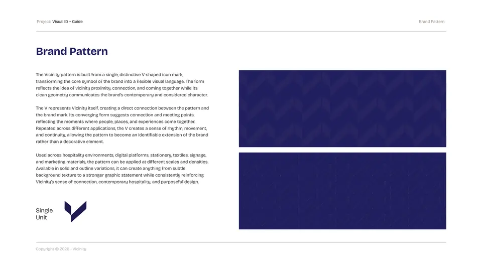Vicinity brand pattern built from the V